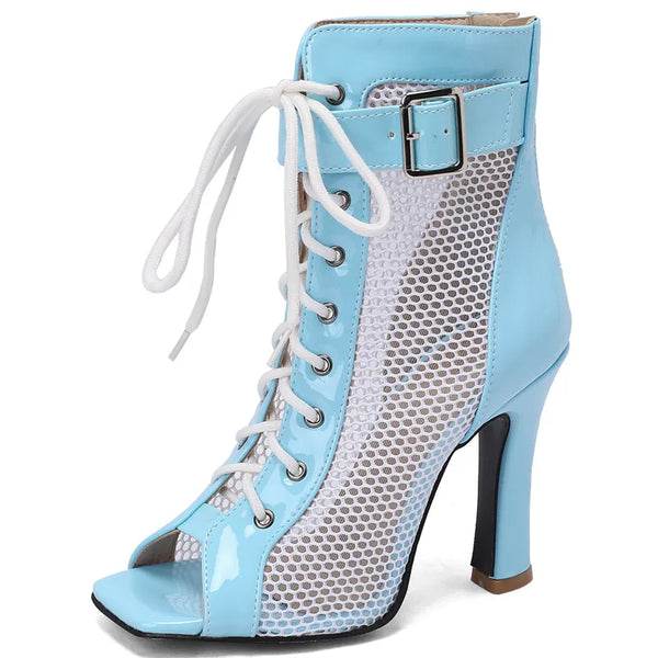 Sexy Ankle Boots For Women Lace-up Mesh High Heels Party Shoes